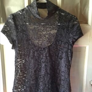 Express Gray Lace Turtleneck Top